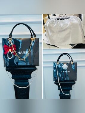 Chanel Black Medium PVC Tote with Bow and Pearl Chain